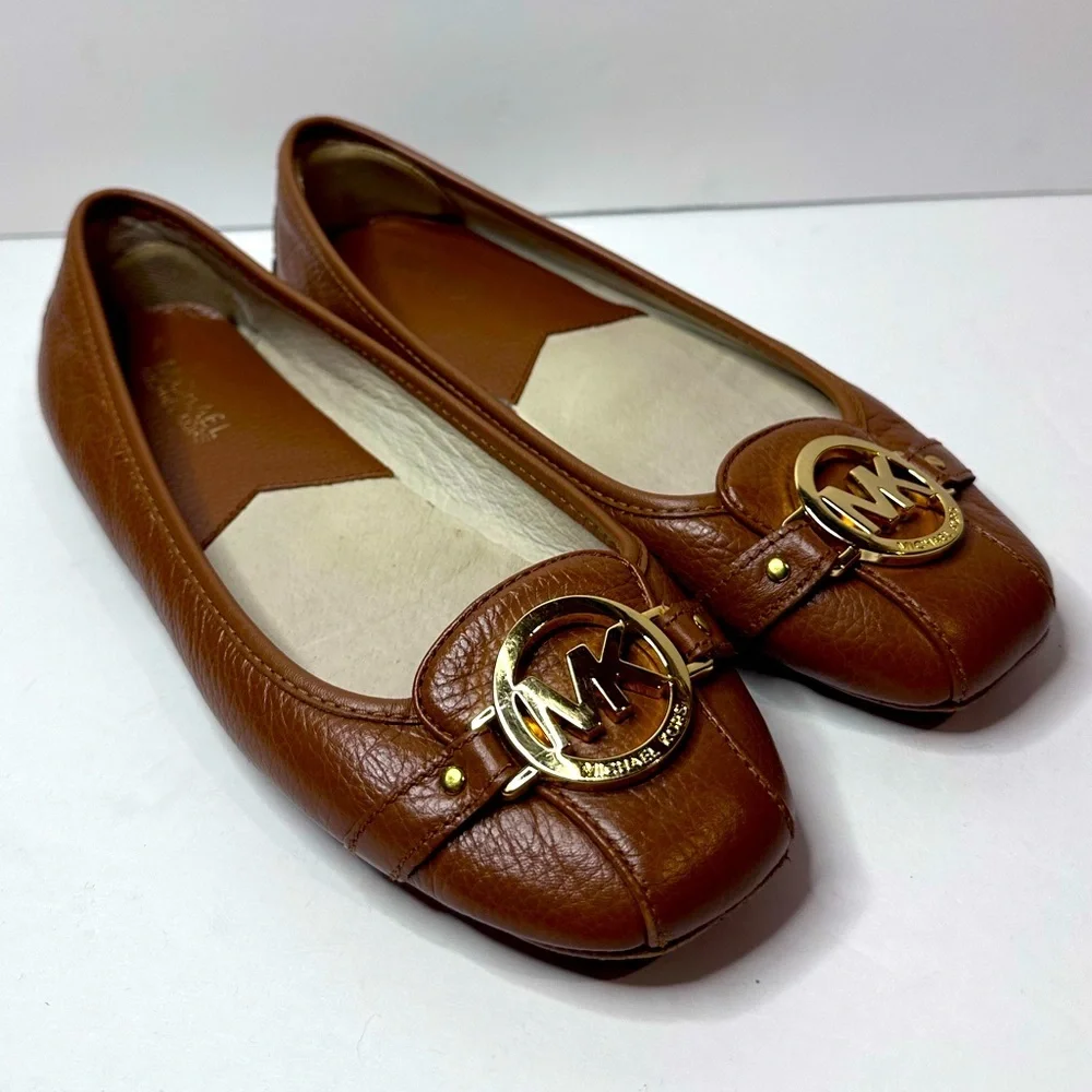Michael Kors Brown Leather Loafers with Gold Logo